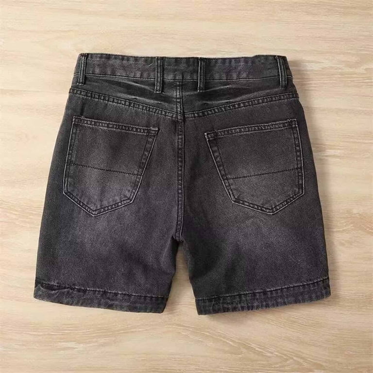 RYDCOT, Men's Baggy Jean Shorts, Black, Summer Denim, 5 inch