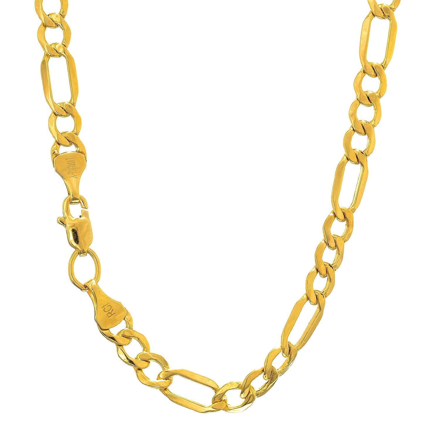 JewelStop 14k Semi-Solid Yellow Gold 5.4 mm Lite Figaro Chain Necklace, Lobster Claw Clasp-20 Inches