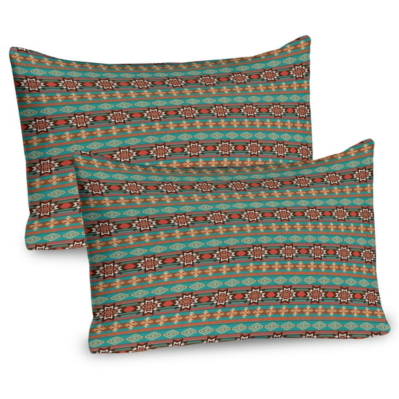 Ambesonne Colorful Pillow Sham 2 Pack, Sign Motif, 30"x20", Coral Teal and Brown