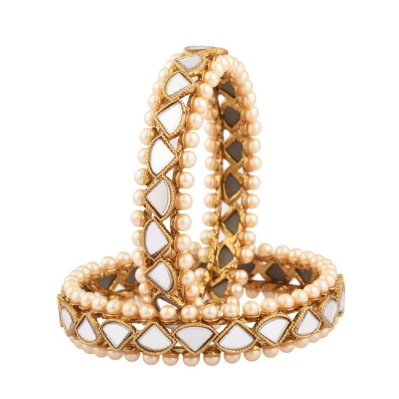 Efulgenz Indian Bangle Set Bollywood Crystal Faux Pearls Bangle Bracelet Jewelry for Women, (2 Pcs) Size-2.4