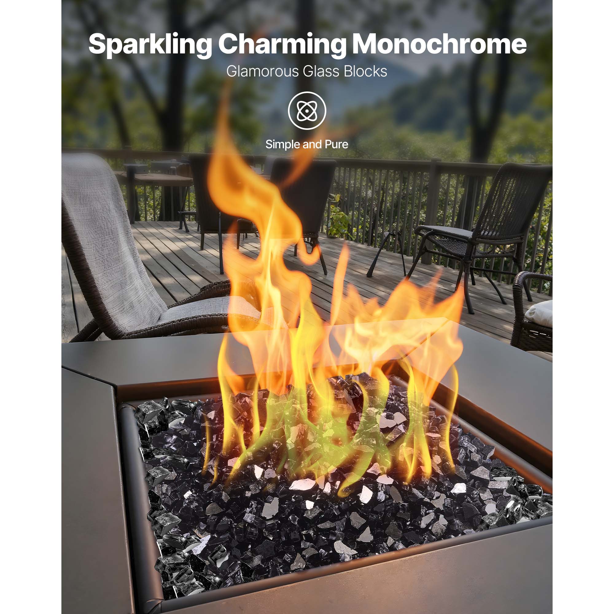 KFFKFF 10 LBS / 4.5 KG High-Temperature Resistant Fireplace Glass, 1/2-Inch Reflective & Smokeless Firepit Stones, Durable Landscaping Glass for Fire Pit Table, Black