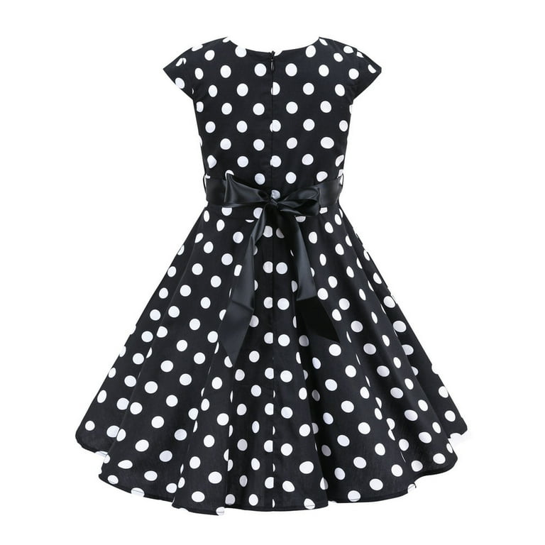 IBTOM CASTLE Girls 50s Vintage Polka Dot Flower Swing Rockabilly Prom Party  Tea Dress Kids Audrey Wedding Formal Cocktail Evening Gown 7-8 Years Cap- Black - Walmart.com