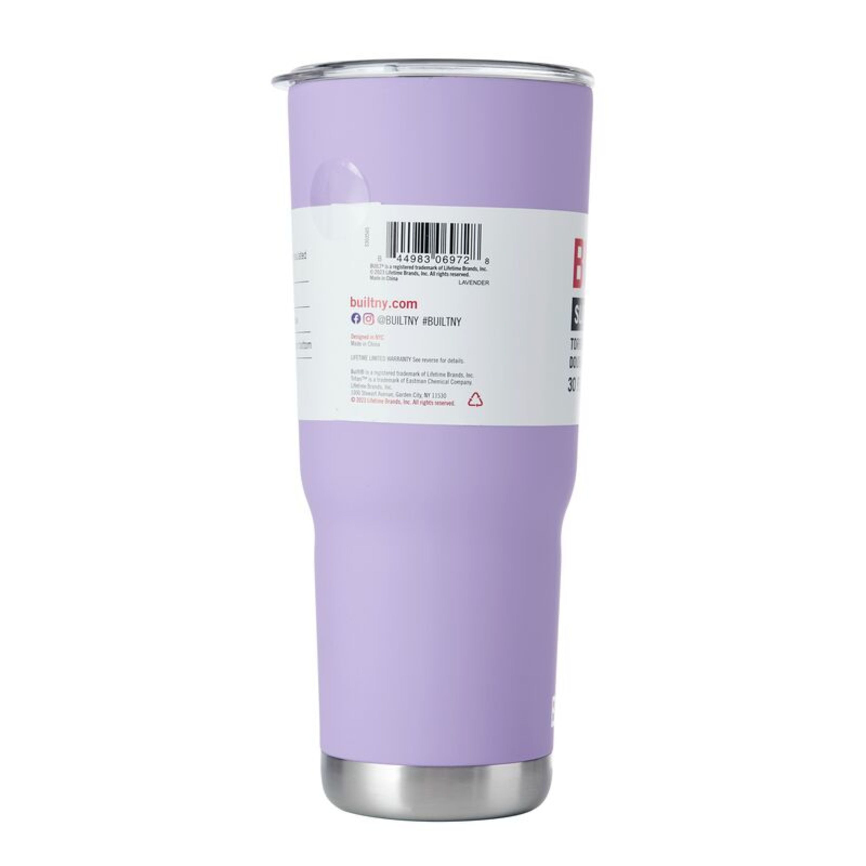 BUILT Torrent 30 oz Double-Wall Insulated Stainless Steel Tumbler Water Bottle, Lavender