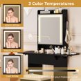thumbnail image 4 of Foldable Drop Leaf Makeup Vanity Desk with 3 Color LED Mirror & Charging Hub, Vanity Desk Set with Storage & Cushioned Stool for Bedrooms Apartments, Black, 4 of 6