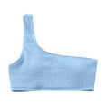 thumbnail image 3 of HNMKIU Womens Swimsuit Tops 2026 One Shoulder Ribbed Padded Bandeau Style Swim Bra Women's Swimwear Light Blue_001，S, 3 of 3