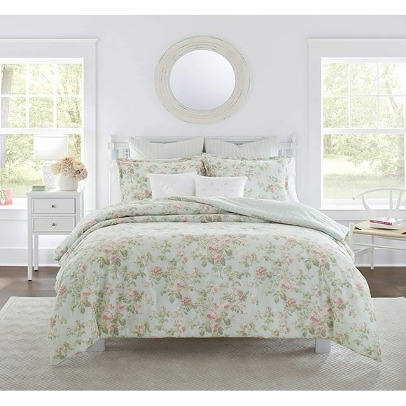 Laura Ashley Madelynn Collection Luxury Ultra Soft Comforter, All Season Premium Bedding Set, Stylish Delicate Design for Home Décor, Queen, Duck Egg