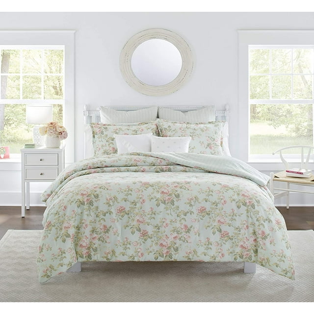 Laura Ashley Madelynn Collection Luxury Ultra Soft Comforter, All Season Premium Bedding Set, Stylish Delicate Design for Home Décor, Queen, Duck Egg