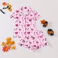 thumbnail image 2 of Pajamas for Women Halloween Bow Printed Notch Collar Short Sleeve Shirt & Shorts Loungewear,Red,2XL, 2 of 9