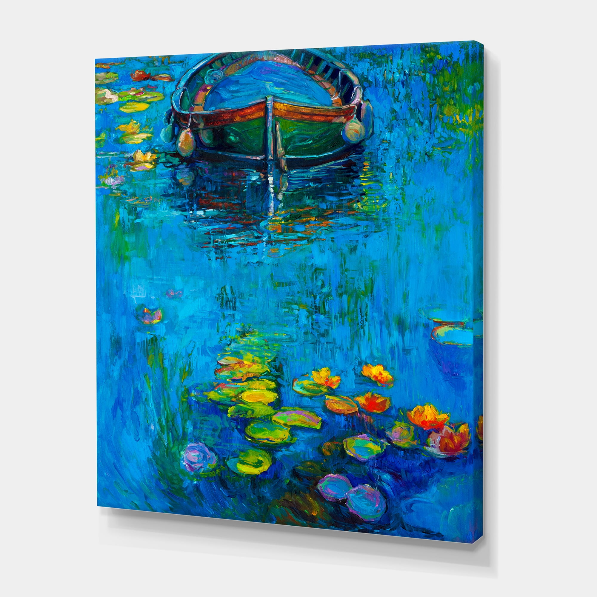 Designart ' Boat In Blue Lake ' Nautical & Coastal Canvas Wall Art Print