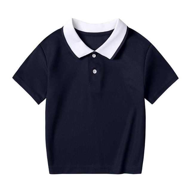 Yuyuzo Boys Girls Summer Tops Short Sleeve T Shirts Turndown Collar Blouse Solid Color Basic Tees