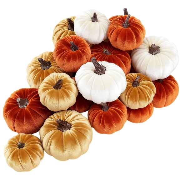 YOYTOO 12 Pcs Mini Artificial Velvet Pumpkins Decoration, Mixed Color, Fall Fake Pumpkins Decor Set for Halloween Thanksgiving Autumn Harvest Party Table Centerpiece Decor (Orange/Gold/White)