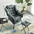 thumbnail image 2 of Modern Fabric Living Room Chair with Folding Footrest Stool, Sofa Chair with Portable Ottoman, Recliner Chair Steel Frame Leisure Bedroom Chair and Anti-Slip Footstool, 2 of 8