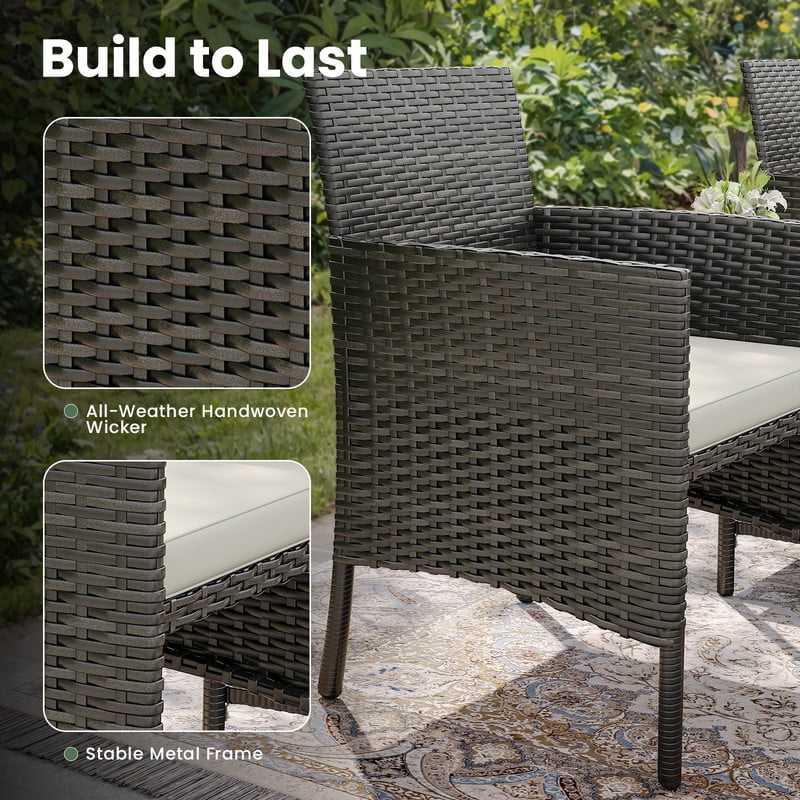 ELPOSUN 5-Piece Patio Furniture Set, Outdoor Patio Conversation Rattan Chair with Side Table & Storage Ottoman for Balcony, Porch, Deck, Poolside,Black Rattan,White