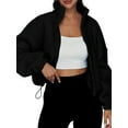 thumbnail image 3 of Womens Fleece Jackets Zip Up Oversized Sweatshirts Winter Clothes Long Sleeve Crop Fall Outfits Black M, 3 of 9