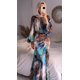 thumbnail image 1 of Vestido plisado con estampado colorido para mujer, Cuello medio alto, mangas largas de linterna, vestido de viaje delgado con cordón, moda femenina, 1 of 5