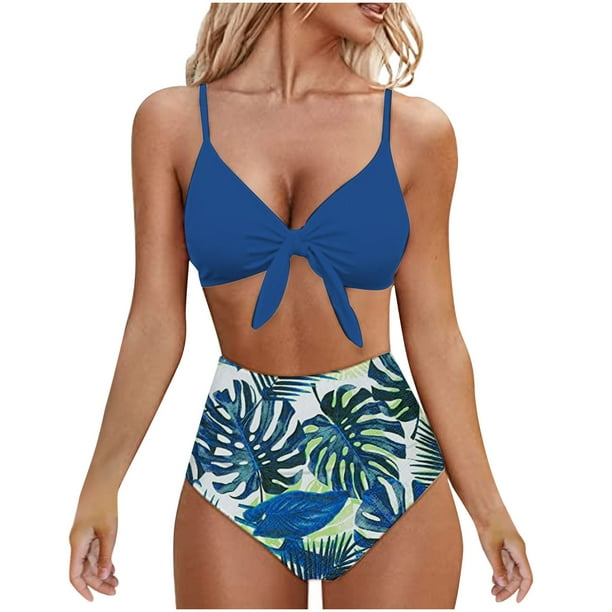 Bikini dividido Traje de baño para mujer Estampado en color Sexy Tirantes finos Vacaciones en la playa Traje de baño para mujer Fridja nalpqowj60528