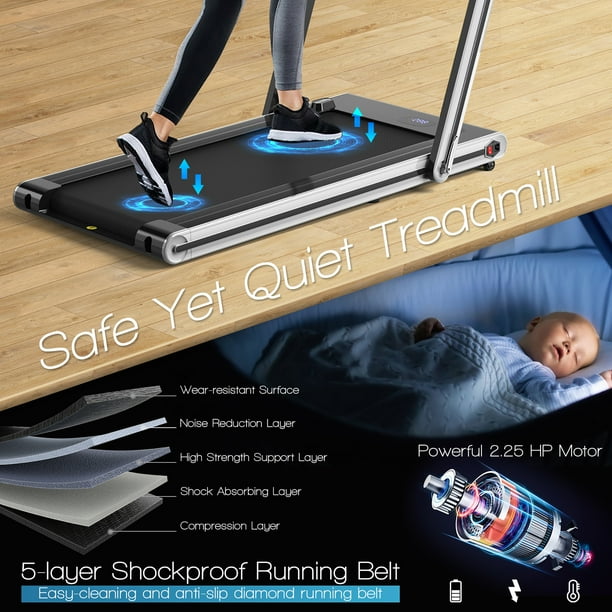 Costway 2-in-1 Folding Treadmill 2.25HP Jogging Machine w/ Dual LED Display  Silver