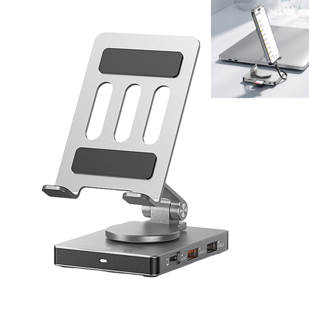 Foldable 8 in 1 USB C Hub Adapter 5Gbps Data Transfer 100W Fast Charging Rotatable Phone Stand Aluminum Construction