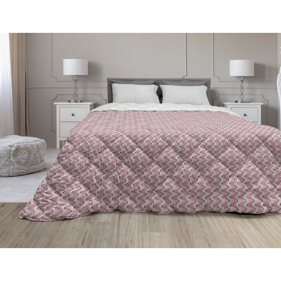 Lattice Down Alternative Comforter, Grid Trellis Style Flower Inspired Abstract Monochrome Interwoven Striped Bars, Microfiber Quilt for All Season, 5 Sizes, Black and White, by Ambesonne