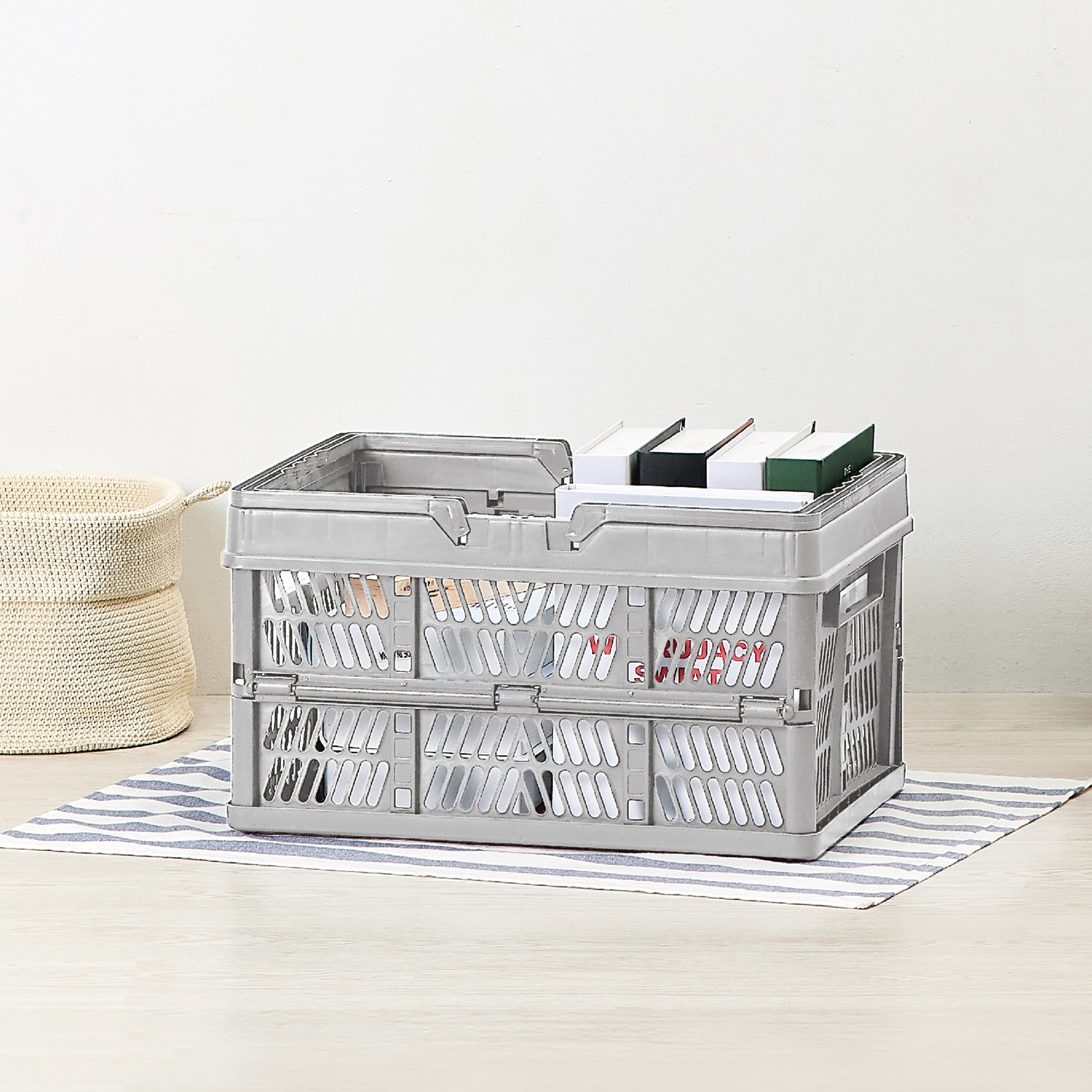 Simplify Collapsible Storage Crate with Carrying Handles in Grey