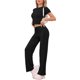 thumbnail image 4 of INSPIRAR CHIC Conjunto de 2 Piezas para Mujeres, Camiseta de Cuello Redondo de Manga Corta con Pantalones con Cuerda, Conjunto de Sudadera de Yoga XL Negro, 4 of 5
