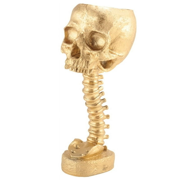 Resin Skull Planter & Spine Stand Set, Polyresin Skulls Pot, Halloween Decoration Retro Human Skull Flower, Gold
