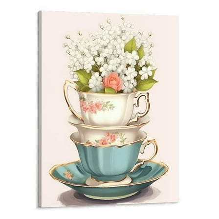 Shiartex Teacup Canvas Wall Art Picture 16x20in for Living Room Bedroom 16x20in