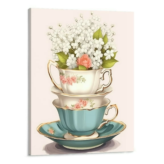 Shiartex Teacup Canvas Wall Art Picture 16x20in for Living Room Bedroom 16x20in