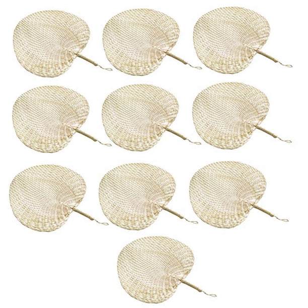 10X Ventilador Manual de Verano Ventiladores de Mano de Paja Hoja de Palma