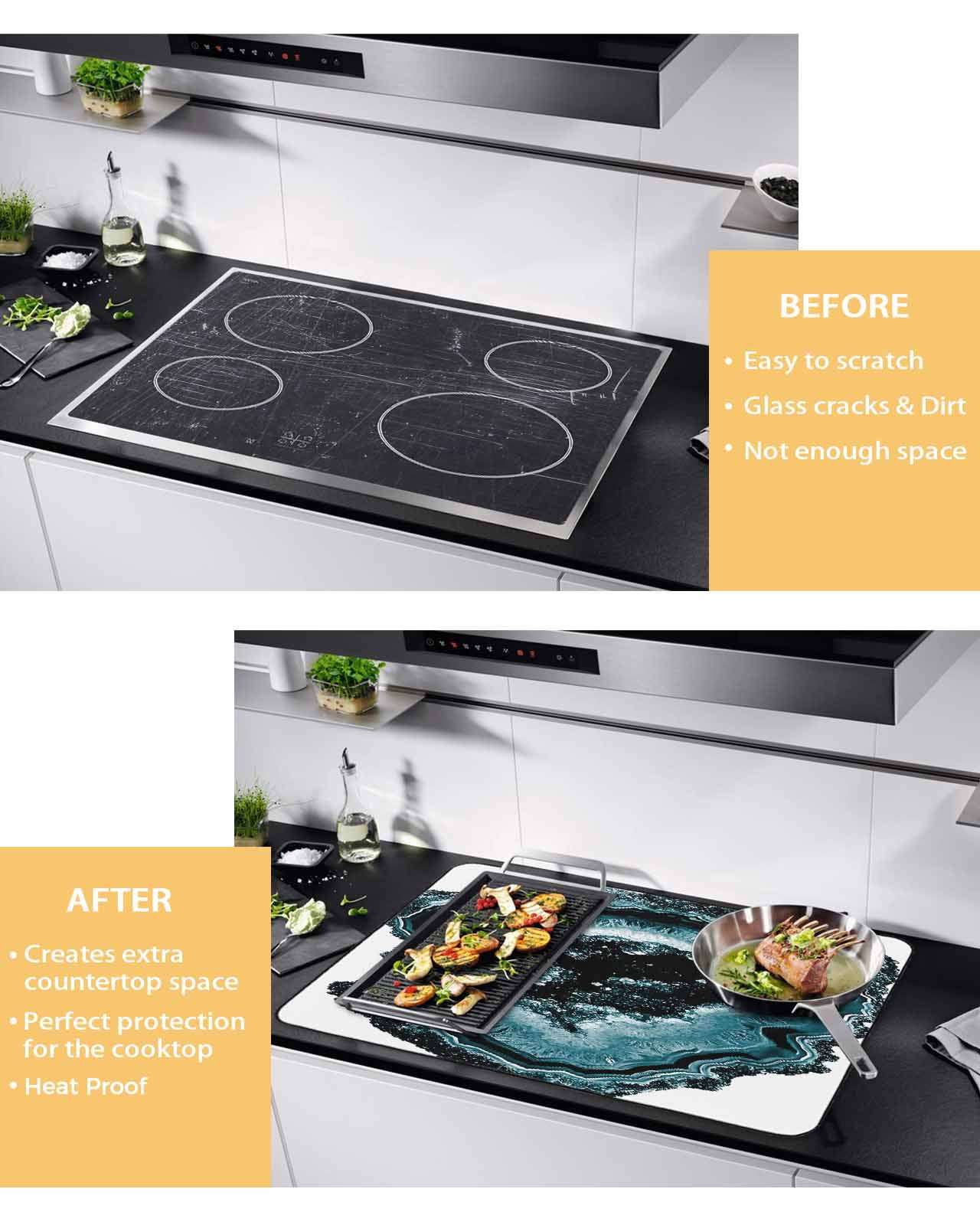 nqOlkjepod Large Induction Cooktop Protector Mat 24"x21", Abstract Marble Stove Top Covers for Electric Stove, Vintage Teal Aesthetic Agate Texture Stove Burner Cover Mats, Glass Top Stove Cover