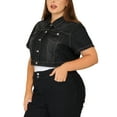 thumbnail image 4 of MODA NOVA Juniors Plus Size Cropped Wash Short Sleeves Denim Jacket, 4 of 6