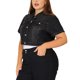 thumbnail image 4 of Chaqueta de mezclilla para mujer Agnes Orinda, talla grande, de manga corta, con botones, chaquetas de mezclilla recortadas 2X negra, 4 of 6