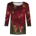 thumbnail image 5 of Fiudx Ofertas Flash Artículos En Oferta Camiseta con Estampado Navideño a La Moda para Mujer, Blusa con Mangas 3/4, Tops Informales con Cuello Redondo, 5 of 5