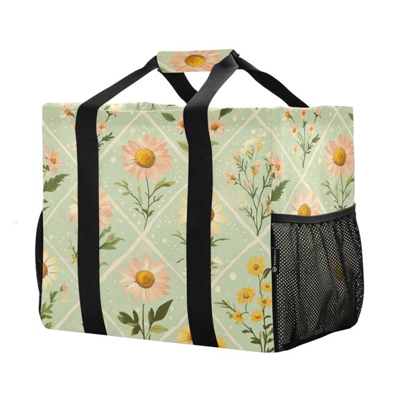 YAZAOO Mesh Beach Bags Totes Foldable Multiple Pockets Creatively Floral Mosaic Printed