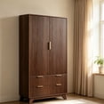 thumbnail image 2 of Ktaxon Fluted Armoire Wardrobe Closet with Hanging Rod, Elegant Oak Finish Drawer Shelf, 2 of 6