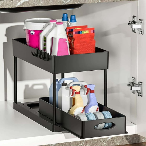 Double couche évier boîte de rangement salle de bain cuisine casiers bottom  slide out panier avec crochet poignée armoire panier tiroir de rangement  fente étroite étagère