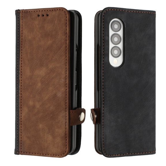 For Samsung Galaxy Z Fold 4 5G Phone Case，Luxury Retro Leather Card Slot Wallet Case，Shockproof Magnetic Classic Stand Case