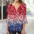 thumbnail image 2 of Kvture 4th of July Tops for Women Henley V Neck Button 3/4 Sleeve Blouse Independence Day Patriotic T Shirts Summer D Red Tees M, 2 of 5
