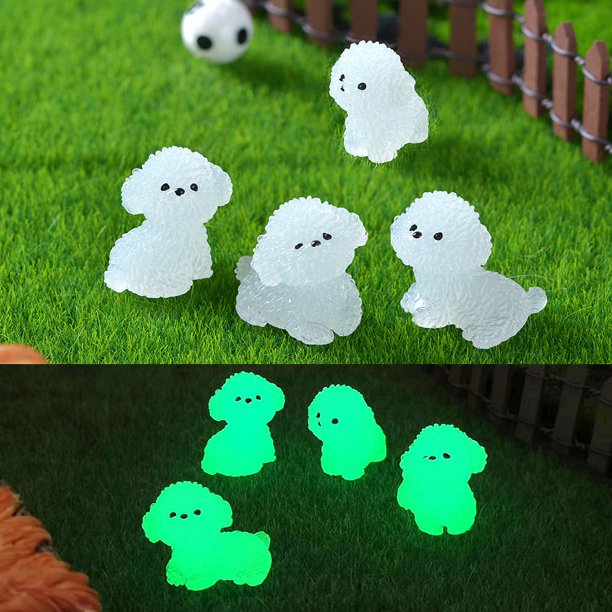 Figuras de perro caniche luminoso en miniatura, manualidades en miniatura para jardín de hadas, bricolaje, dormitorio infantil, sala de estar, adorno para coche, decoración de escritorio para el hogar
