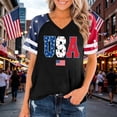 thumbnail image 2 of Womens 4th of July V Neck Shirt American Flag Graphic Short Sleeve Patriotic Tee Casual Summer Tops ﻿, 2 of 2