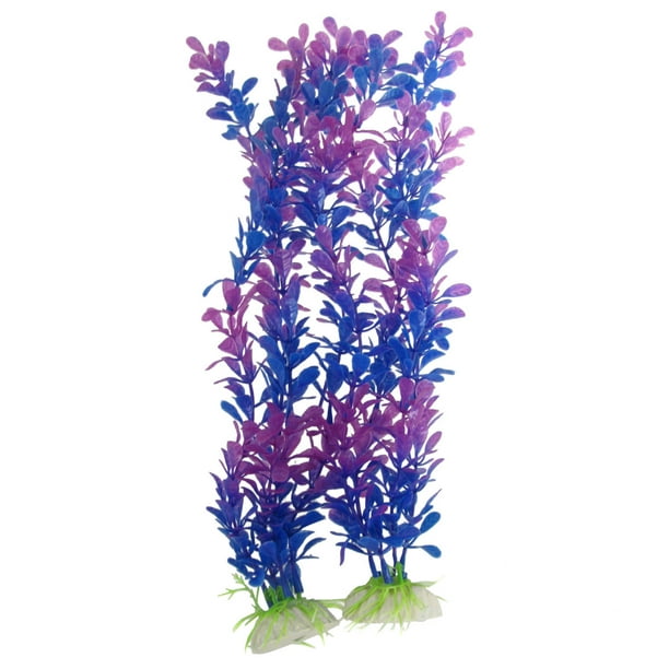 2 Pcs Pourpre Bleu Aquarium en Plastique Aquarium Ornement Plante 13" de Hauteur