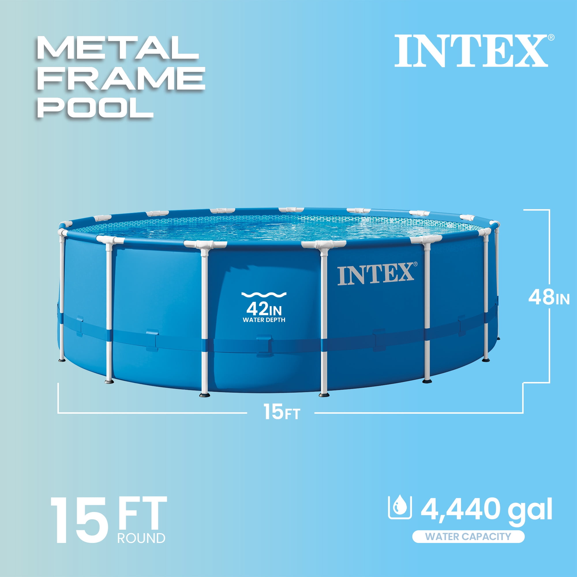 Intex Metal Frame 15' x 48" Round Above Ground Pool and Maintenance Kit