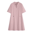 thumbnail image 6 of Guieoi Summer Dresses for Women V-Neck Short-Sleeve Cotton-Linen Casual Straight-Cut Solid-Color Dress with Pockets Pink XL, 6 of 7