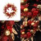 thumbnail image 4 of Corona navideña preiluminada Yyuenw de 45 cm para puerta principal, color champán dorado/rojo, con bolas decorativas, flores de Pascua y luces LED a pilas., 4 of 5