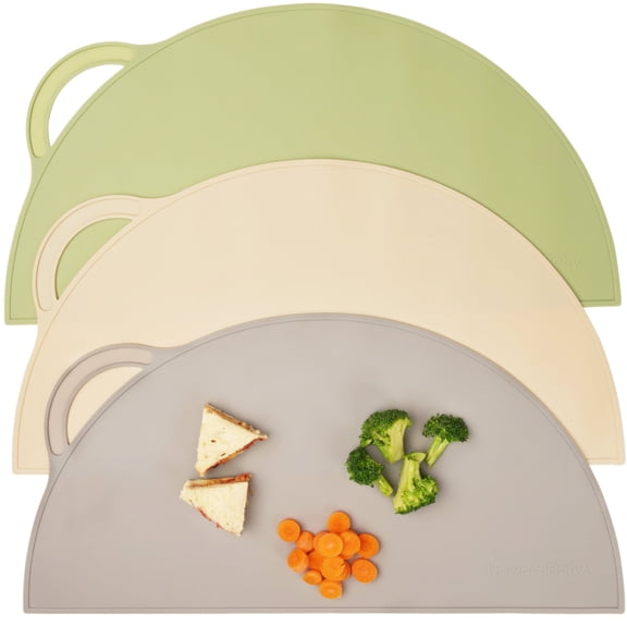 UpwardBaby Silicone Toddler Placemats, BPA-Free, 3-Pack, Green Gray Beige