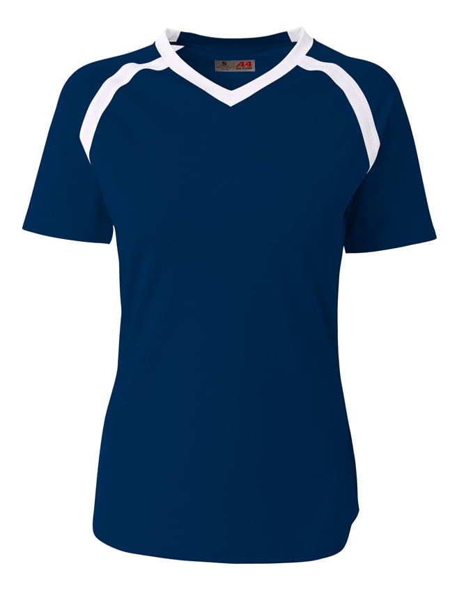 A4 Teen Ace Short Sleeve Volleyball Jer For Teen Female in Navy/White | NG3019