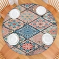 thumbnail image 2 of Round Fitted Tablecloth with Boho Floral Motif, 44 Inch Elastic Hem Fits 38 to 42 Inch Tables, Durable Spill Resistant for Indoor Outdoor Use, 2 of 7