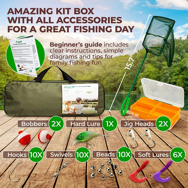 Lanaak Kids Fishing Pole and Tackle Box - with Net, Travel Bag, Reel and  Beginner s Guide - Rod and Reel Kit for Boys, Girls, or Youth Black Rod 