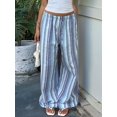 thumbnail image 4 of Women's Striped Elastic Waist Drawstring Loose Wide Leg Floor Length Casual Pants Blue XXL, 4 of 10