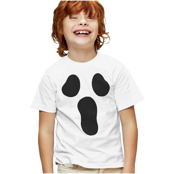 Popfunk Halloween Ghost Costume Kids T Shirt for Youth Boys and Girls, White, Large